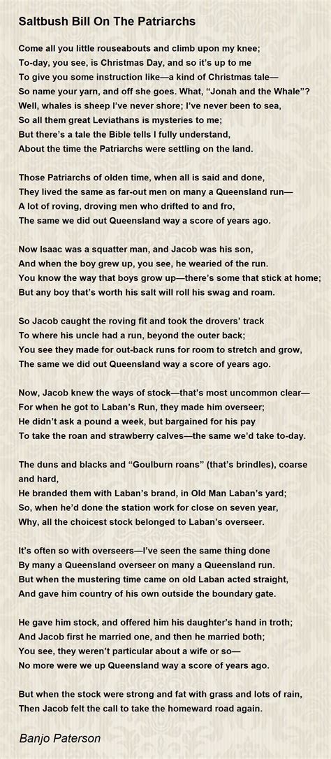 Saltbush Bill On The Patriarchs - Saltbush Bill On The Patriarchs Poem by Banjo Paterson