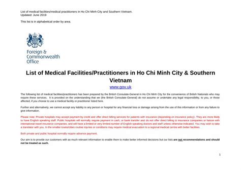 Pdf List Of Medical Facilities Practitioners In Ho Chi Minh