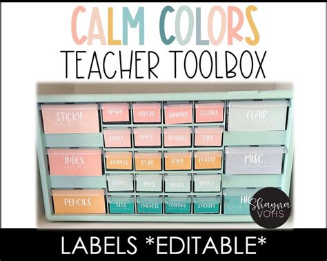 Teacher Tool Box Labels Calm Colors Teacher Toolbox Labels Editable Calming Classroom Decor