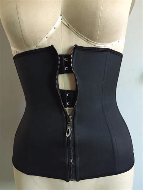 Latex Corset Clip And Zip Waist Cincher Plus Size Corset Black Steel