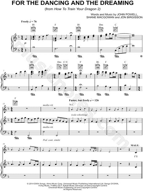 "For the Dancing and the Dreaming" from 'How to Train Your Dragon 2' Sheet Music in F Major ...