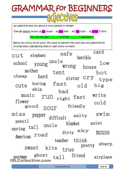 Identifying Adjectives Worksheet 5th Grade