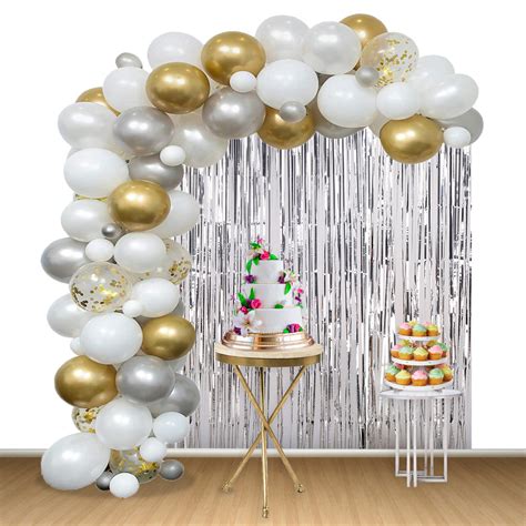 Balloon Arch Foil Curtain And Balloon Ribbon Set White And Gold 165pcs