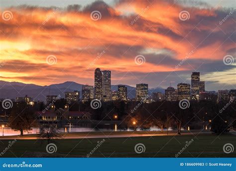 Denver Colorado Skyline during Sunset, with the Rocky Mountains Visible ...