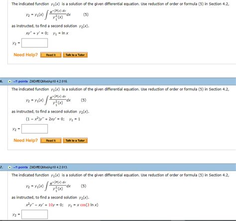 Solved The Indicated Function Y 1 X Is A Solution Of The