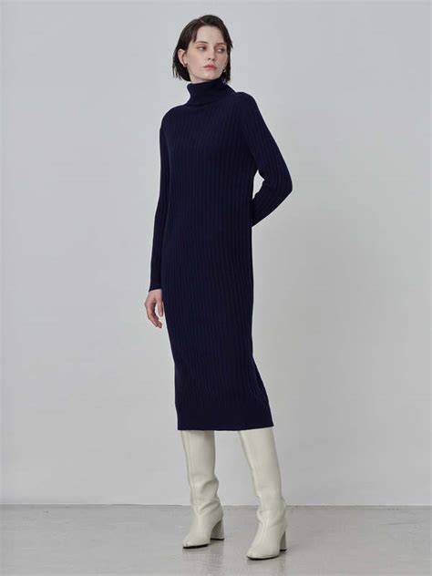 Purecashmere Nyc Rib Turtleneck Maxi Dress Navy Garmentory