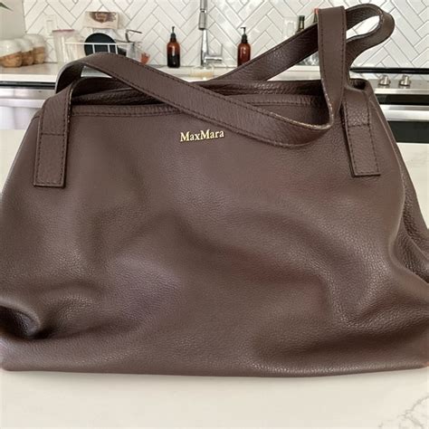 Maxmara Bags Maxmara Dark Brown Leather Bucket Bag Shoulder Handles