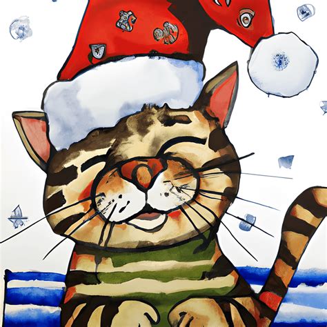 Create A Tabby Cat Wearing A Christmas Hat And Christmas Sweater