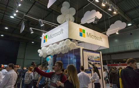 People Visit Microsoft Booth During Cee In Kiev Ukraine Editorial