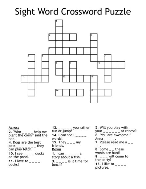 Sight Word Crossword Puzzles