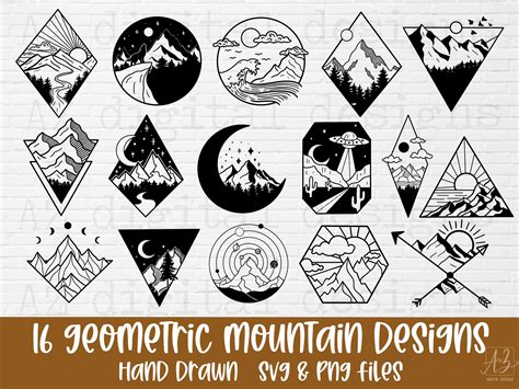 Mountain Svg Bundle Hand Drawn Geometric Mountain Svg Etsy