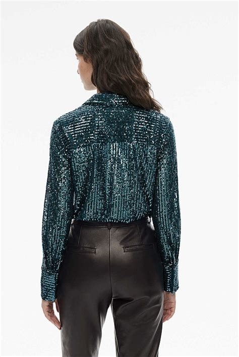 Opal Blue Sequin Shirt Womens Evening Shirts Witchery