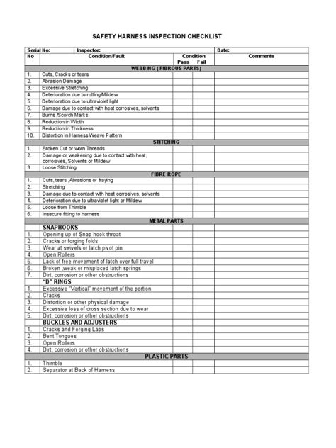 Printable Harness Inspection Sheet