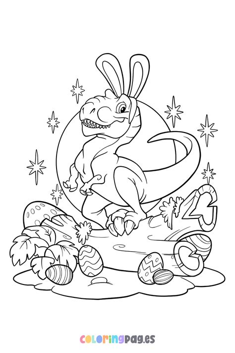 Dinosaur Holding An Easter Egg With Bunny Ears Coloring Page Artofit