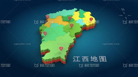 中国三维地图分块模型——江西省地图模型 3d地图模型 场景部件模型库 3ds Maxmax模型下载 Cg模型网