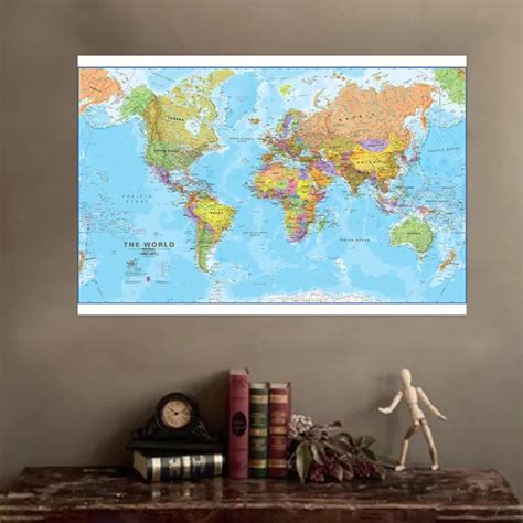 World Map Atlas Political Maps Detailed Educational Poster Wall Art