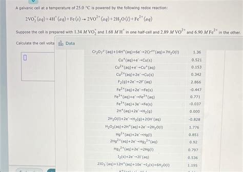 Solved A Galvanic Cell At A Temperature Of 250∘c Is Powered