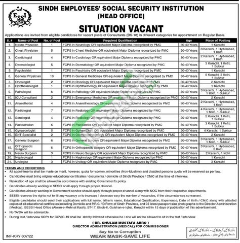 Sessi Jobs 2022 Sindh Employees Social Security Institution Latest