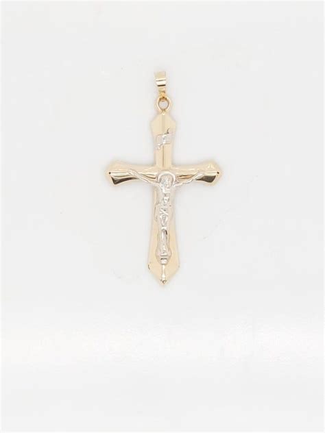 Two Tone Crucifix Cross In K Yellow Gold Gem