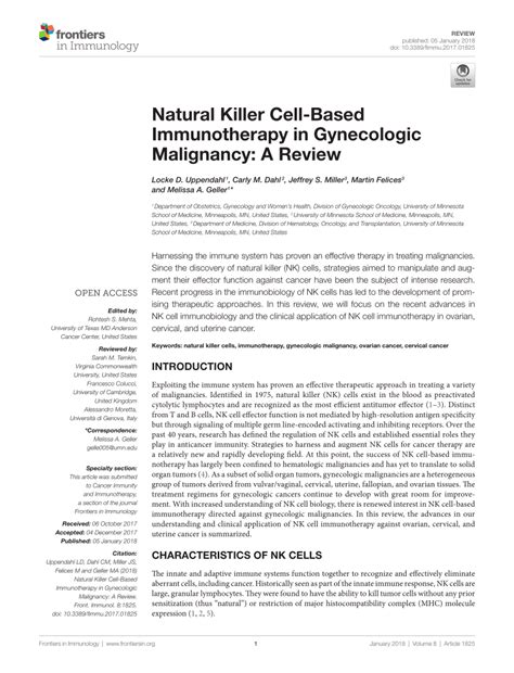 Pdf Natural Killer Cell Based Immunotherapy In Gynecologic Malignancy