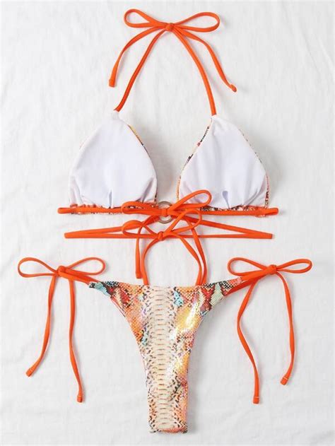 SHEIN Swim SXY Conjunto De Bikini De Piel De Serpiente Sujetador De