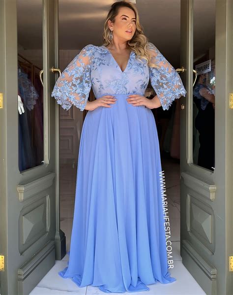 Vestido Azul Serenity Corpo Em Renda E Saia Evas Mariah Soyar