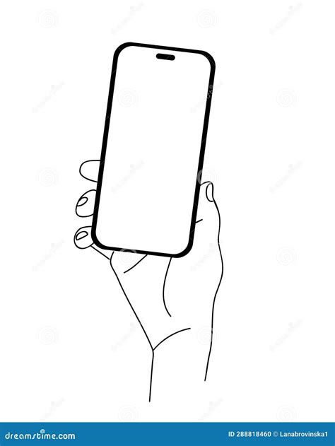 Hand Holding Mobile Phone Line Art Vector Isolated Stock Vector