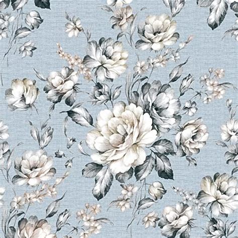 Rewallpaper Papier Peint Adhesif Mural Fleur Bleu Canard Rouleau Papier