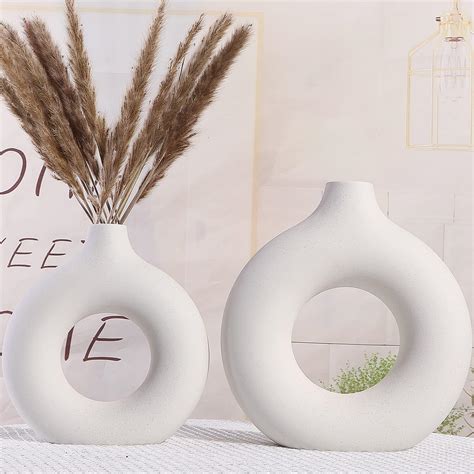 Amazon SANFERGE Donut Vase Set Of 2 Matte Beige With Black Dots