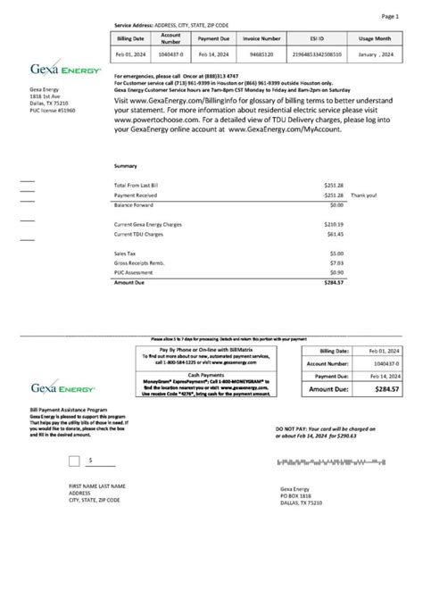 Texas Fake Utility Bill Template