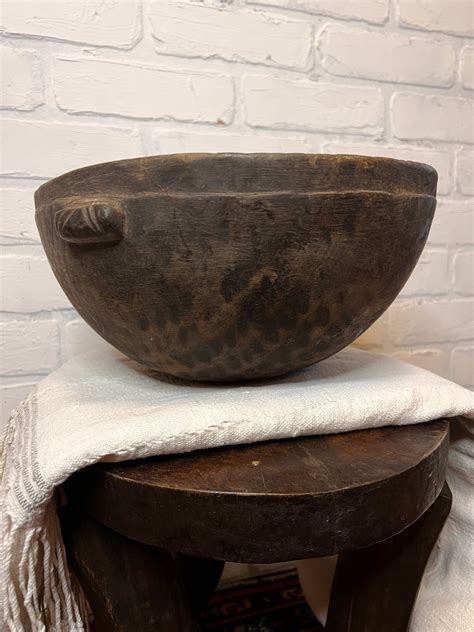 Vintage Hand Carved Wood Bowl African Milking Bowl Farmhouse Home