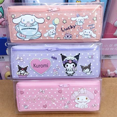 Kuromi Melody Cinnamon Elsa Kitty Double Layer Pencil Bag Box Cases Cute Anime Pencil Bag