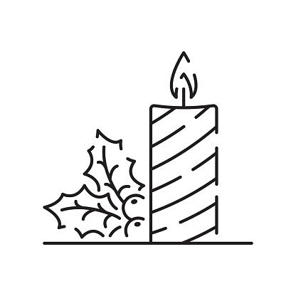 Vector Candle Line Icon Christmas Black Linear Symbols On A White ...