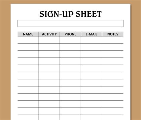 Volunteer Sign up Sheet Template Printable, Sign up Sheet for ...