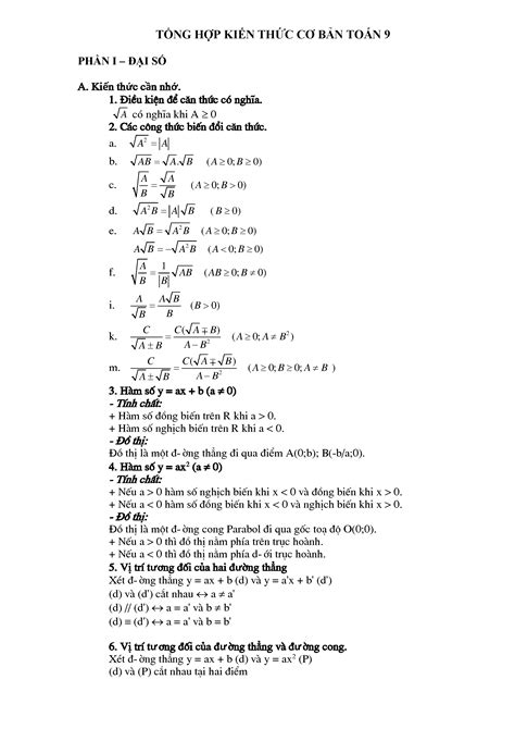 Công Thức Toán 9 Tổng Hợp Kiến Thức Đầy Đủ và Chi Tiết