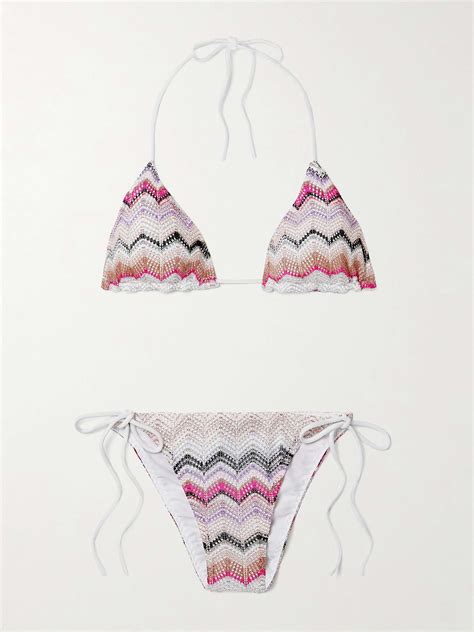 MISSONI Mare Metallic Striped Crochet Knit Triangle Bikini NET A PORTER