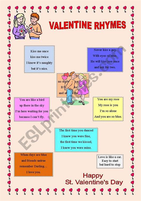 Valentine Rhymes Esl Worksheet By Helluisa