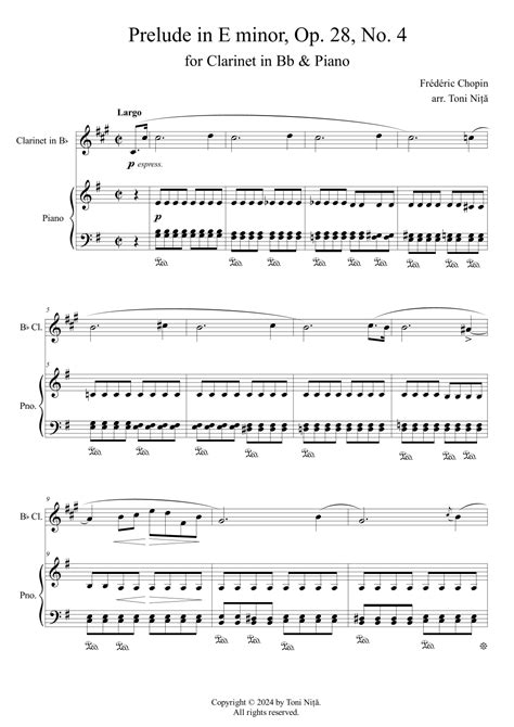 Prelude In E Minor Op 28 No 4 Arr Toni Nita Sheet Music