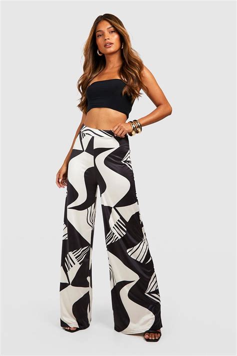 Abstract Printed Wide Leg Trousers Boohoo Uk