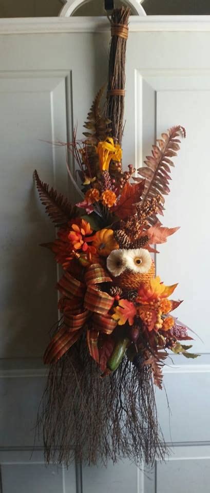 Fall Broom Door Hanger Made By Just Me Creations Halloween Decorations Fall Broom Fall Wreath