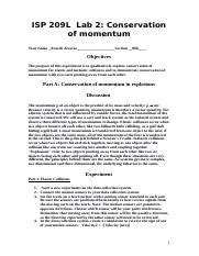 Lab Answered Docx Isp L Lab Conservation Of Momentum Your