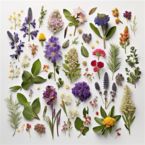 Premium Ai Image Herbs And Flowers On A White Background Top View