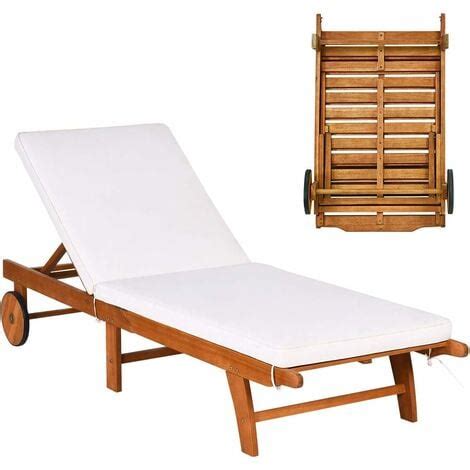 Goplus Chaise Longue En Bois Pliable Avec Dossier Reglable Sur