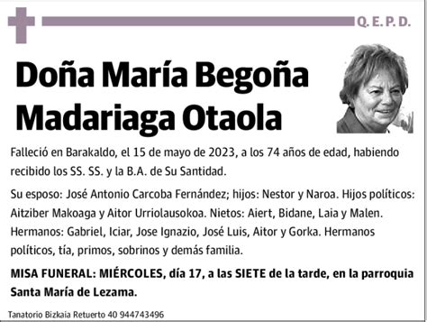 María Begoña Madariaga Otaola Esquela Necrológica El Correo