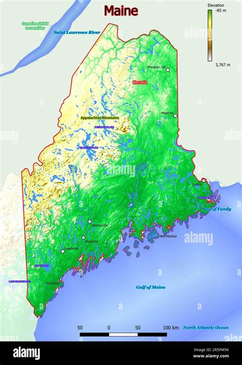 La Mappa Fisica Del Maine Mostra Caratteristiche Di Forma Landform Come