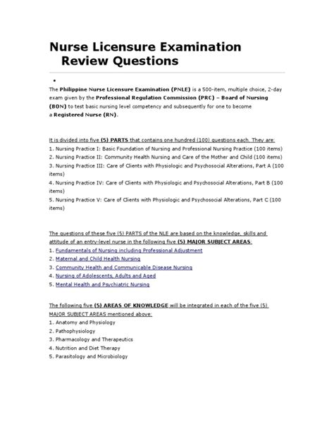 Nurse Licensure Examination Review Questions