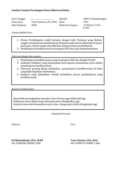 Lembar Catatan Percakapan Pasca Observasidocx Pdf