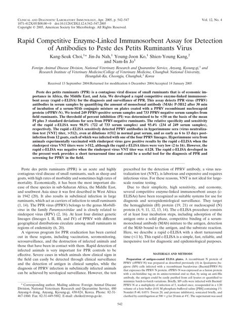 Pdf Rapid Competitive Enzyme Linked Immunosorbent Assay For Detection