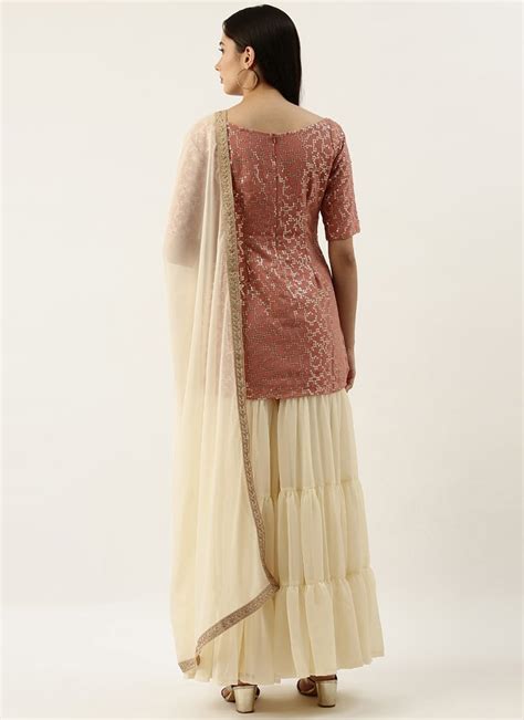 Shop Pink N Off White Embroidered Sharara Suit Festive Wear Online At