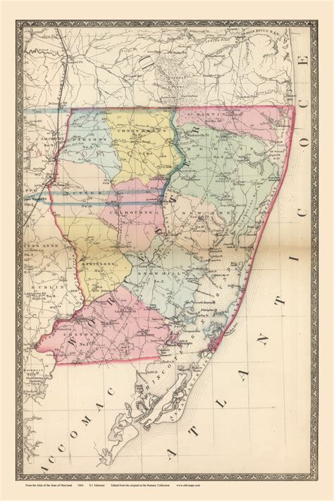 Worcester County Maryland 1866 Old Map Reprint 59 60 Old Maps